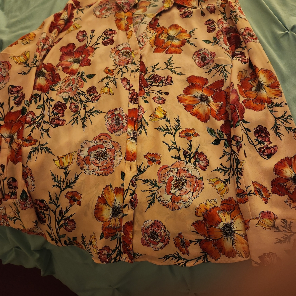 Express Floral Blouse in Cream and Orange